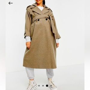 ASOS DESIGN Maternity slouchy belted coat with hood in mushroom